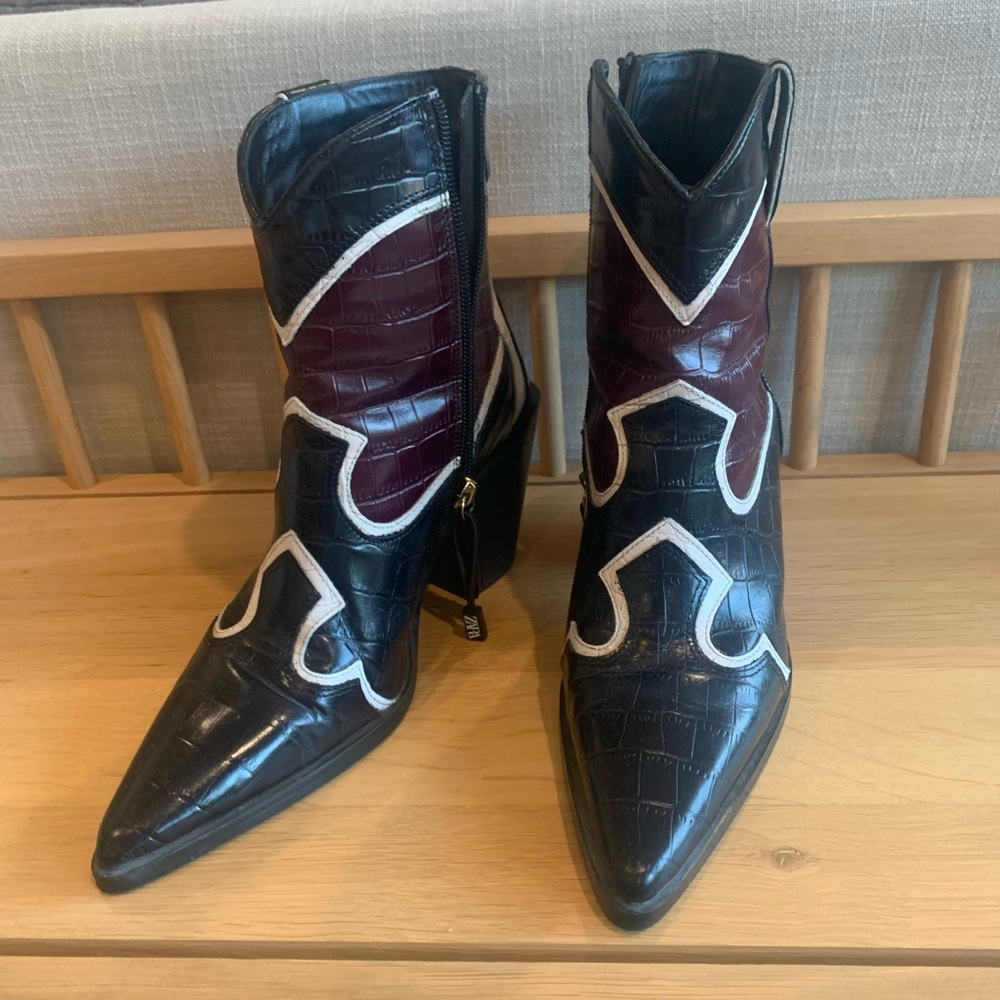 Zara leather cowboy ankle boots - Picture 6 of 7